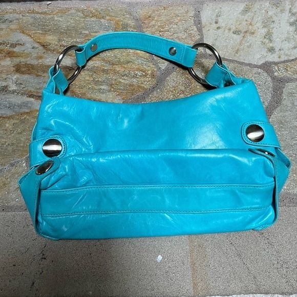 Vintage KOOBA leather shoulder bag grommet purse teal blue y2k - Picture 5 of 7